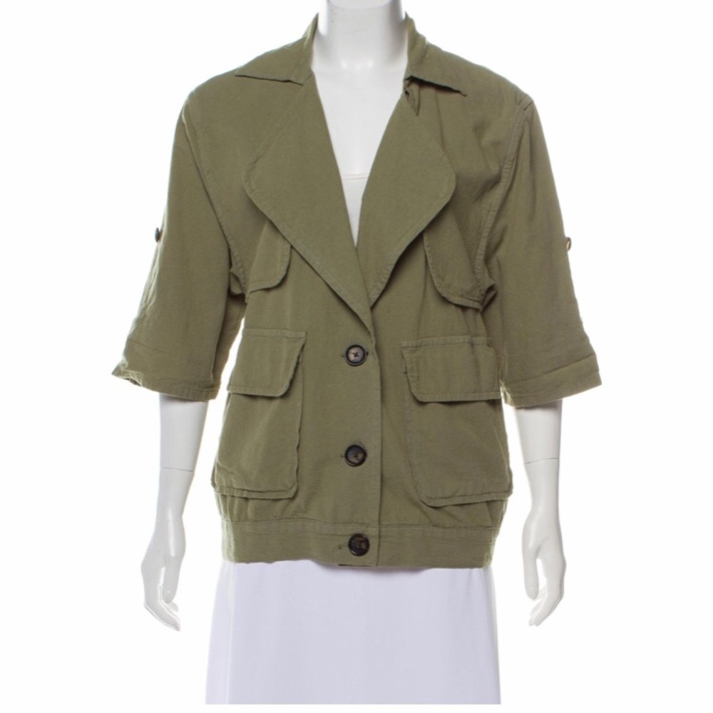 FRAME Army Green Button Up Lightweight Jacket